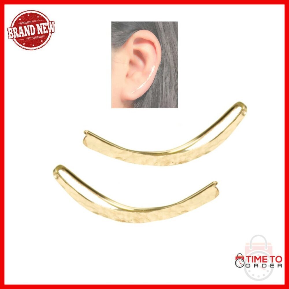 14K Gold Filled Hammered Ear Climber Earrings Clip On 27mm